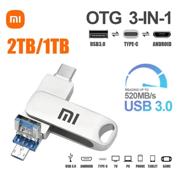 Drives Xiaomi 520MB/S 2 em 1 Flash Dual Drive Drive de alta velocidade Pen Drive OTG Tipo C USB A Dual Interfaces Pendrive para MacBook Android Phone