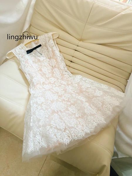 Abiti casual Lingzhiwu Abito bianco 2024 Designer primaverile Abito da ballo floreale formale con pizzo Vestidos Femmina Arrivo