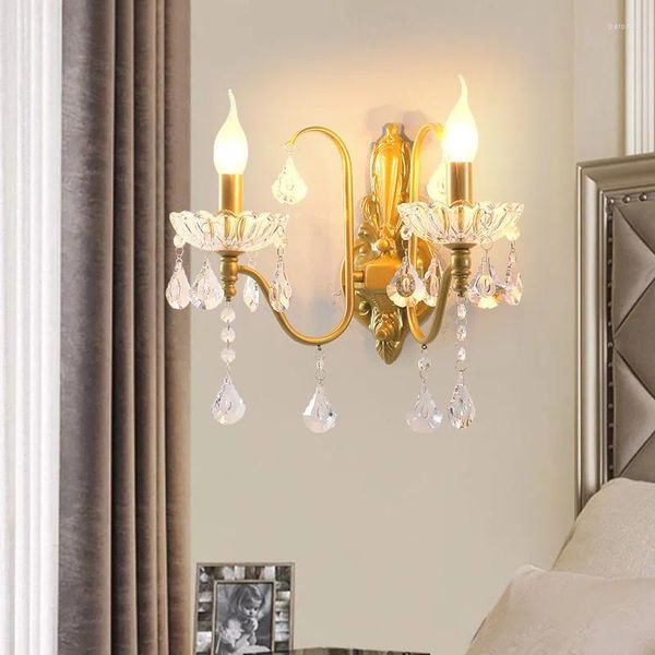 Lâmpada de parede LivingCKgroundWalllampfrenchretrocrystalwallLampbedroombedsideledlightLuxuryCandlewallLamp