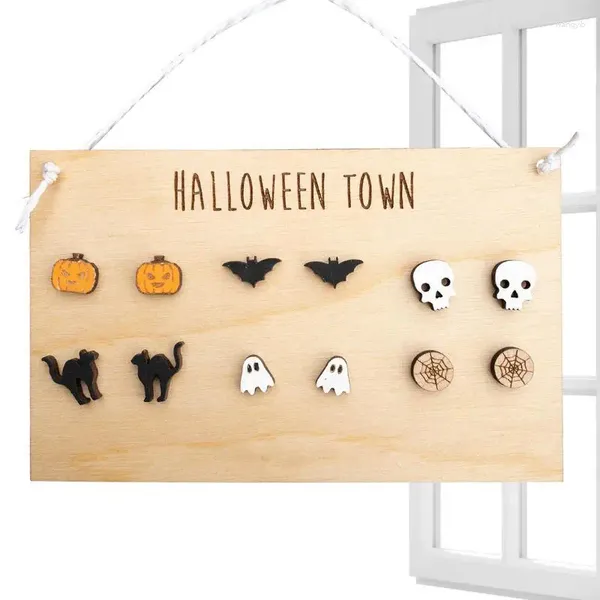 Decoração de festa Halloween Wooden Sign Ghost Door Hanger Bats pendurando pinos de decorações de festivais felizes para casa