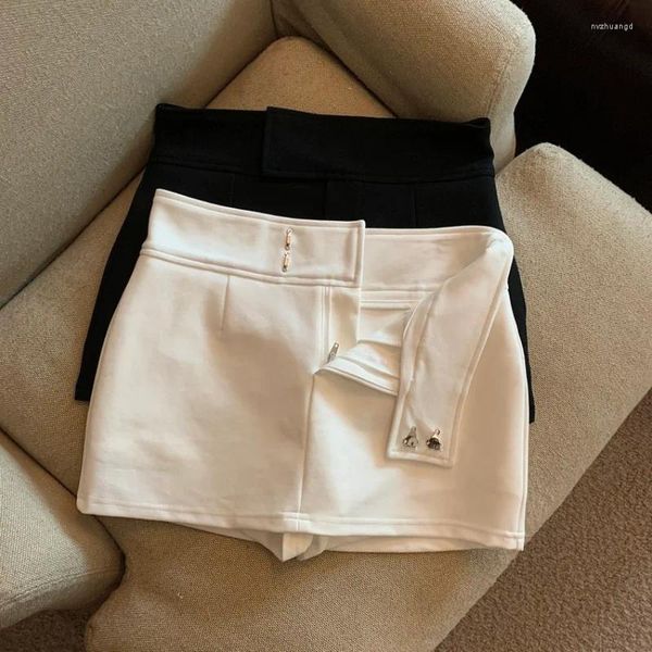 Saias shorts brancos femeninas Faldas Mujer Moda Sexy Wild A Line Wrap Hip Spring Summer Summer Summer Mini ol OL temperamento