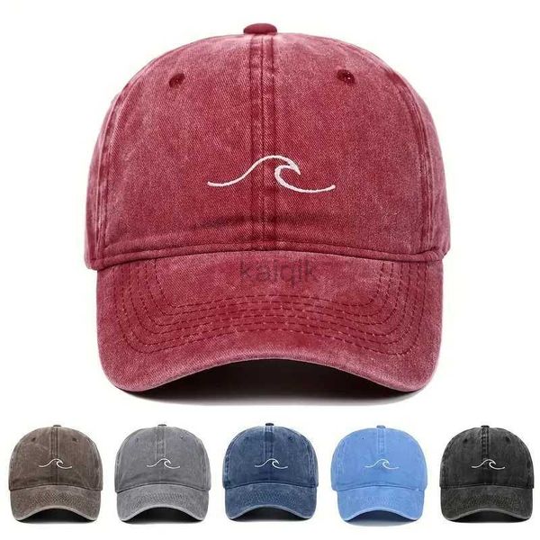 Caps de bola Wave Ripple Bordery Baseball Cap Solid Color Washed Distressdad Hats Simples Vintage Hip Hop Sol Chapéus para homens D240507