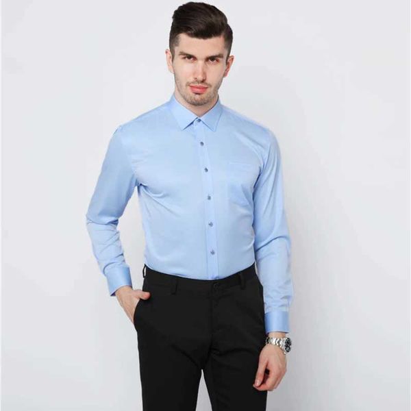 Herrenhemdhemden Neue Stretch Anti-Falten-Baumwoll-Herrenhemden Langschlafen Hemden für Männer Schlanke Fit Camisa Social Business Bluse weißes Hemd D240507