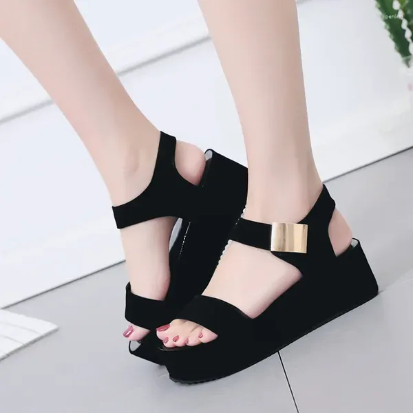 Lässige Schuhe Sommer koreanische Mode Frauen Sandalen mit Matsuke dicker alleinerer High Heel Wedge und Fischmund Römischer Trendy für Frauen