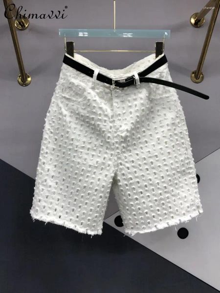 Jeans white white white hollow-out design quinta femmina 2024 estate versatili ad alta vita con pantaloni a larga gamba dritta