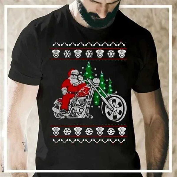 Camisetas masculinas motocicleta 3D Papai Noel T-shirt de Natal de Papai Noel Harajuku Tops casual camiseta vintage masculina de tamanho strt roupas t240505