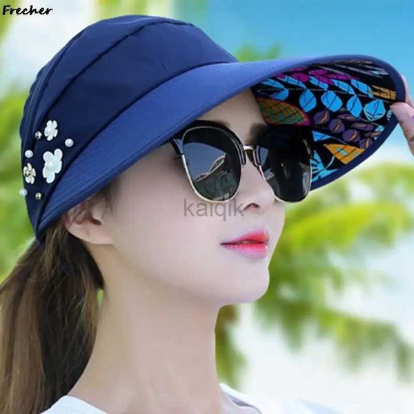 Ballkappen Sommerhüte für Frauen falten Sonnenhut Perlen Blume Visor Sonnencreme Diskreppy weibliche Outdoor -Freizeit -Baseballkappe für Frauen D240507