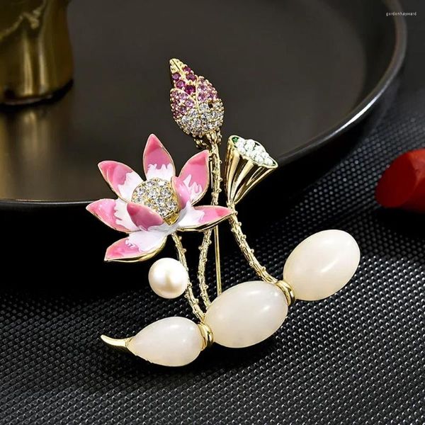 Broschen Fashion Pearl Lotus Kristall für Frauen Müll lässige Kleidermantel Blume glänzende Boutique Pins Schmuck Schmuck