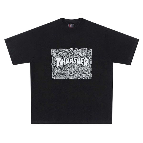 Thrasher T-Shirt Tasarımcı Tee Lüks Moda Erkek Tshirts Maze Erkekler ve Kadınlar İçin Yaratıcı Mektuplar Gevşek ve Kısa Kollu Yaz