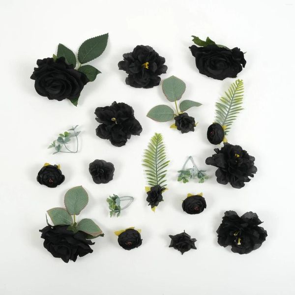 Fiori decorativi 45pcs set fogliare di foglie di fiori di seta artificiale nera per bouquet a fascia per mestieri fai -da -te decorazioni per le vacanze