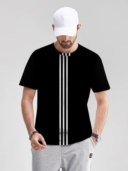 2024 Camisa de seca rápida de 2024 camiseta listrada vertical romance listrado preto e branco Sportswear de mangas curtas de manga curta Camiseta rápida verão Retro Grande camiseta