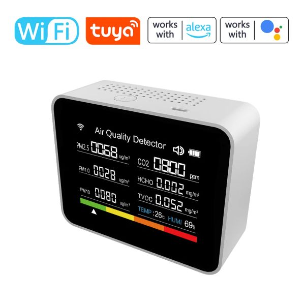 Messgeräte Tuya WiFi Intelligent Luftqualität Monitor Temperaturfeuchtigkeitszeitdatum Alarm Timer Stoppuhr Remote App Steuerung Alarmfunktion