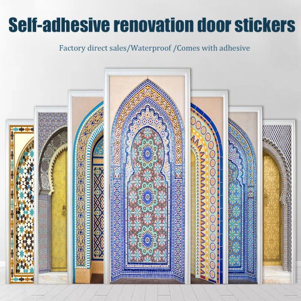 Adesivi in stile arabo boutique 3d effetto 3d porta adesivi per casa decorazione per parete fai -da -te soggiorno arte murale a peel stick pvc sfondo