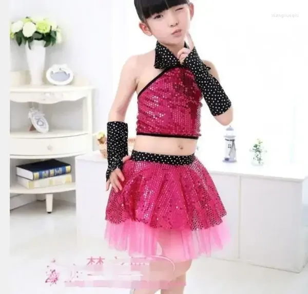 Set di abbigliamento 1set/lot bambini con paillettes jazz danza costume moderno costume latino danzante abito da ballo show abiti costumi