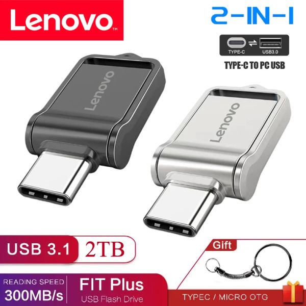 Adaptador Lenovo TypeC USB 3.0 Flash Drive 2TB 1TB 512GB 256GB 2 EM 1 Pendrive de alta velocidade 128 GB de 64 GB Dispositivos de flash à prova d'água