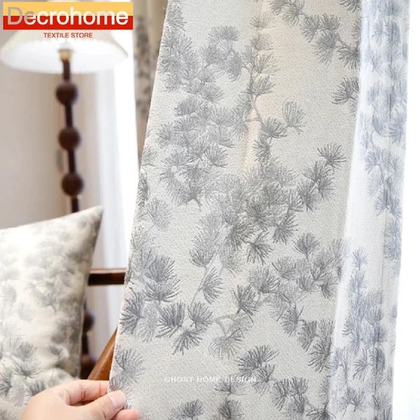 Vorhang Kiefernblatt Wald Jacquard verdickte weiße Vorhänge für Wohnzimmer Schlafzimmer Französisch Fenster Balkon Custom fertiges Produkt