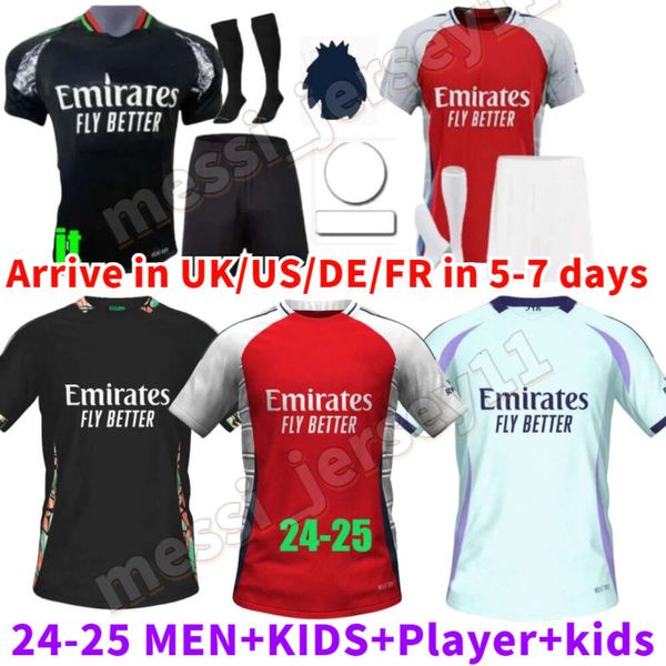 Saka Jerseys de futebol Arsen G. Jesus Odegaard Rice Havertz 24 25 Thomas Nketiah Zinchenko Saliba Trossard Football Cirlation Men Kids Sets Kit