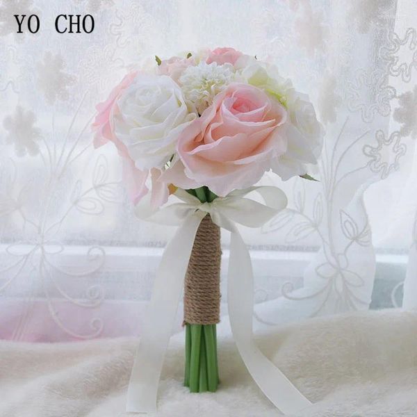 Свадебные цветы yo cho cho bride bouquet bridesmaids с искусственной шелковой розовой розовой паони гидрангея синие выпускные принадлежности