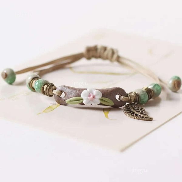 Charm Bracelets 1PC Forest Series Pflanzen handgeknöpft Keramik Verstellbares DIY-Armband Frauen Mode Originali 149067