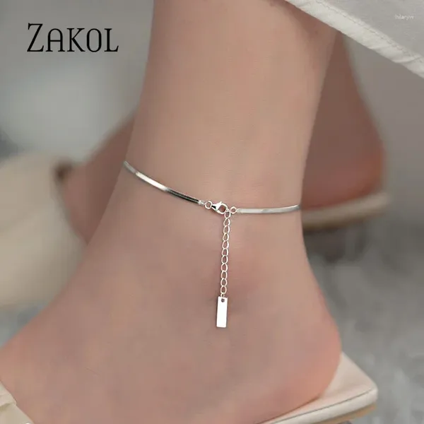 Caviglie Zakol Simple Tag Silver Color Snake Snake Bone Anklet 2024 Summer Light Fashion Versatile Ins Gioielli