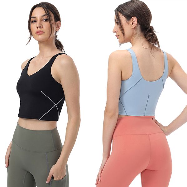 Roupa de ioga U Tipo de traseiro alinhado Tops Roupos de ginástica Mulheres casuais correndo nude esportivo apertado fitness beautiful Roupher colete camisa 2.0 L-2954