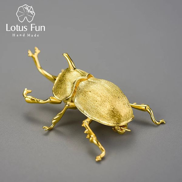 Lotus Fun 18k Gold Gold Big Trypoxylus Dicomus Pin per donna 925 Dichiarazione di moda in argento sterling Gioielli Regalo femminile 240507