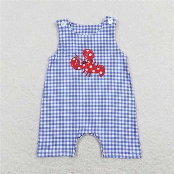 Set di abbigliamento per bambini di moda ragazze ricamato a polka dot gambero blu e bianco pagliaccio a quadri boutique all'ingrosso abbigliamento