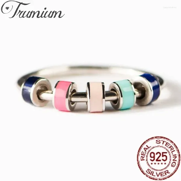 Clusterringe Trumium 925 Silber Angst Buntes Emaille Unisex Ring mit Perlen Sorgen Stresslösungsliebhabern Stapeldesign Stapeldesign