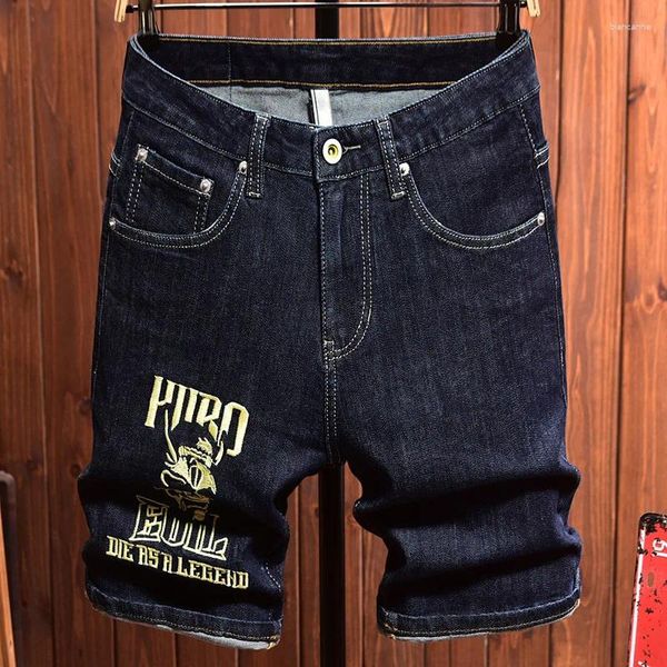 Jeans da uomo estate sottili pantaloncini di jeans shorts street casual beaesome quinto pantaloni ricamato stampati