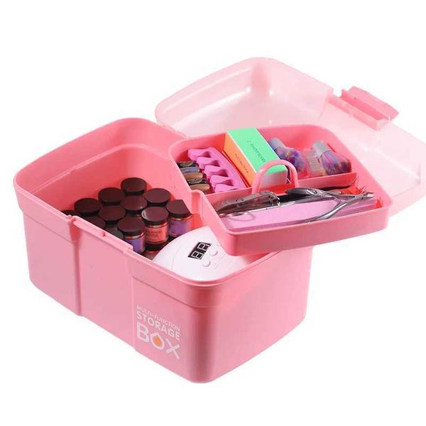 Aufbewahrungsboxen Mülleimer Doppelschicht Nagelkunstwerkzeug Organizer Container Pink Gel Politur Storage Box Multifunktional Trocknerhalterung Q240506