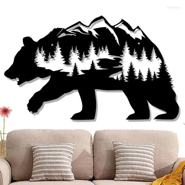 Декоративные фигурки 14x8,5 дюйма металлическая медведя стена искусство деревенское украшение леса дикой природы наклейки для гостиной.