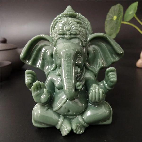 Skulpturen Ganesha Statue Buddha Elefant Gott Skulptur künstlich Jade Stein Harz Crafts Home Garten Blumenpot Dekoration Buddha Statuen