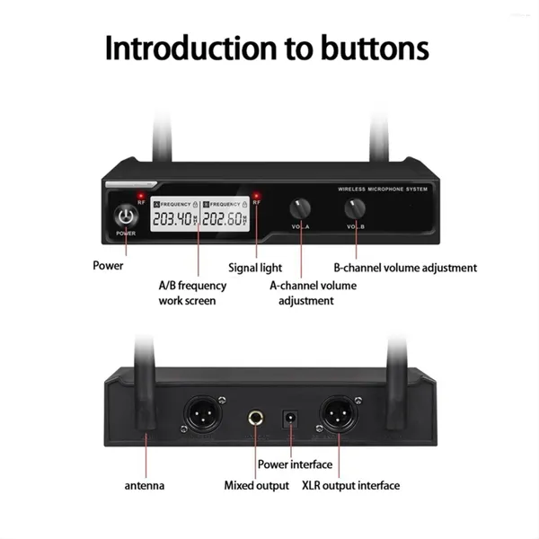 Microfones sem fio Microfone handheld canal duplo VHF um a dois para a banda de festa de casamento de karaokê igreja dos EUA