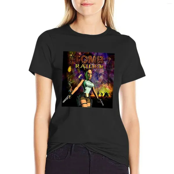 Kadın Polos Tomb Raider Retro Video Oyunu Kapak Tişört Tişört Grafikleri Büyük Boy Kore Moda Tshirts Kadın