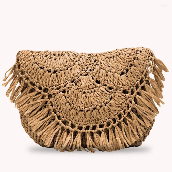 Umhängetaschen Sommer Beach Slim Klappe Handtasche Frauen Quasten Stroh Rattan Weave Crossbody Bag Mode exquisite Einkäufe