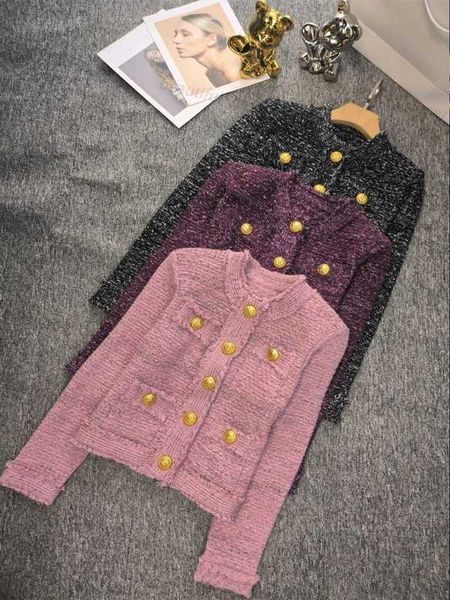 Jaqueta feminina de designer 2024 outono/inverno novo fragrante fragrante de tweed button buttão de tweed broto