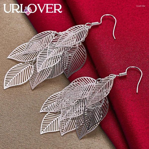 Серьги с серьгами urlover 925 серебряная серебряная серьга для женщины много листьев падение леди свадебная мода мода шарм подарки на день рождения подарок