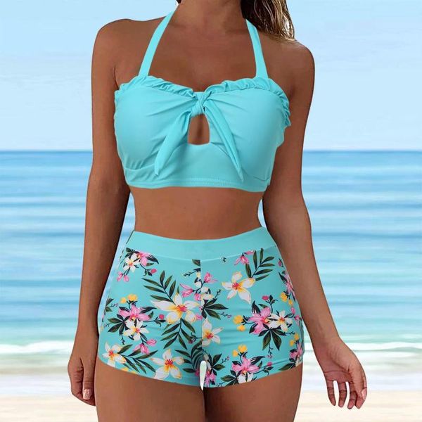 Frauen Badebekleidung Sommer hochwertiger modischer und sexy Bikini-Set mit kleinem Blumendruck Bugbadeanzug Strand Zweiteiler Monokini