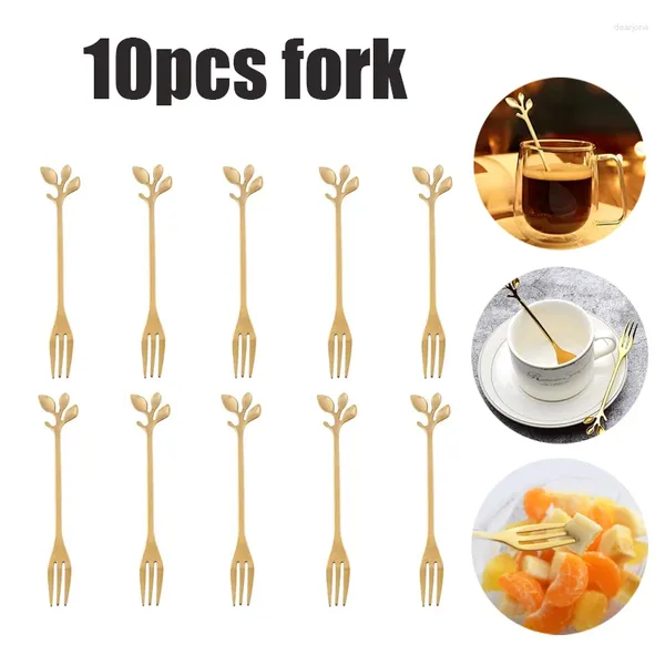 Dinnerware Sets Appetizer Bolo Fruit Frux Fork de 10 peças Folha de ouro 4,7 