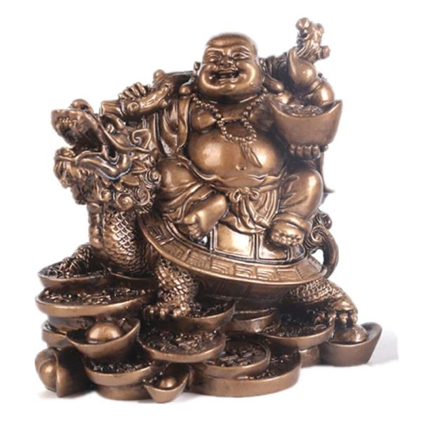 Skulpturen Lachen Buddha, chinesischer Feng Shui Laching Buddha Reitfahrtsschildkröte Statue Home Office Ornament Dekoration anziehen Reichtum anziehen