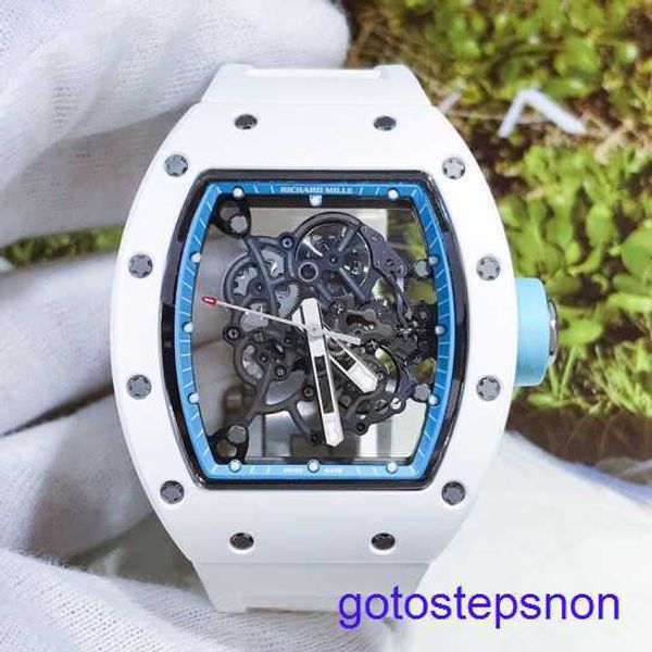 RM Движение запястья Watch RM055 Автоматические механические серии часов керамический ручный механизм 49,9*42,7 мм RM055 Белый керамический синий