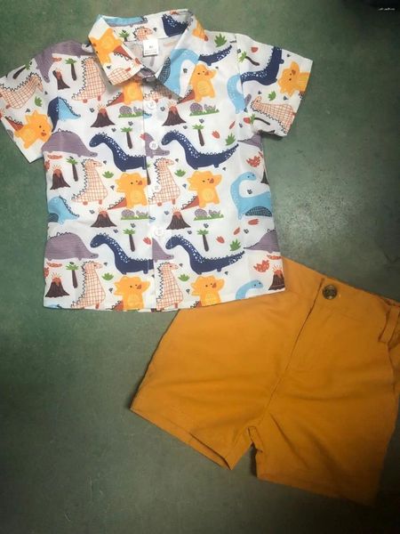 Giyim Setleri Toddler Erkekler Elbise Kıyafetleri Çocuklar Hayvan Baskı Düğmesi Aşağı Gömlek Düz Renk Şortları Yaz Beyefendi Takım Kıyafet