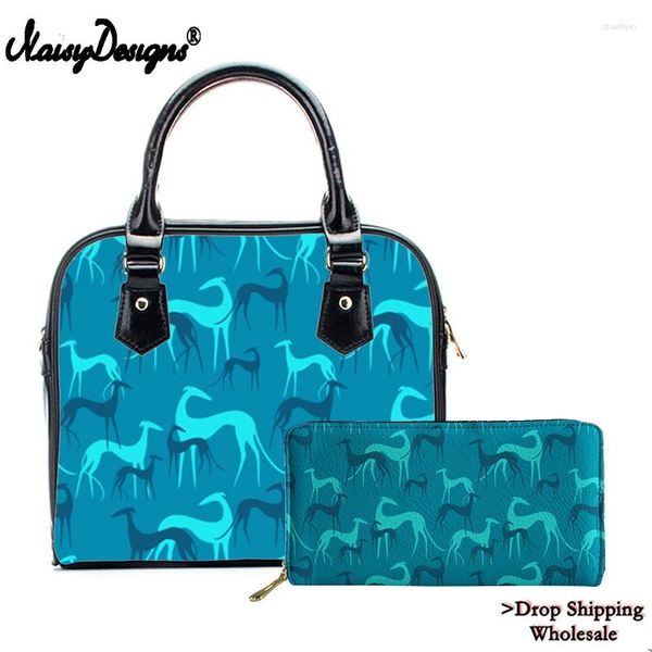 Вечерние сумки noisydesigns Женщины плеча сумки 2sets pu Messenger для женских сумочка кошелек милые голубые борзые собаки