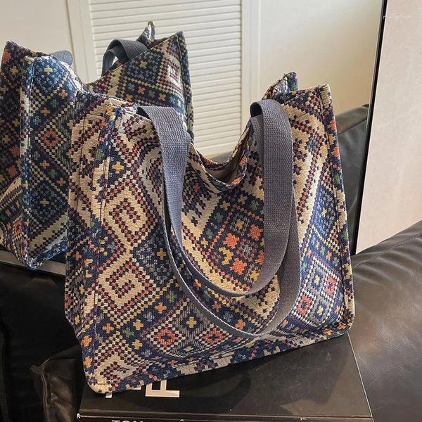 Borsa in stile etnico di grande capacità 2024 Canvas Tote Borse da una spalla da donna