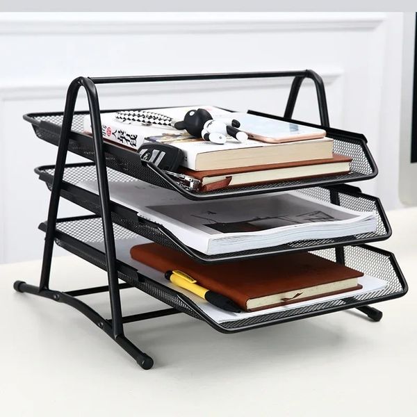 Dateispeicher-Tablett kreative Anti-Rust 3 Layers Metall Wide Eintragsdesk Datei Dokumentbriefbrief Rack Datei Organizer