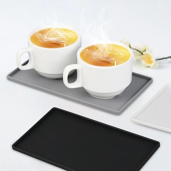 New Silicone Flat Bandey quadrado anti-deslizamento Bandeja de bandeja de chá de chá de chá de café Twistable Stand Twistable Bandeja de sabão para banheiro móvel