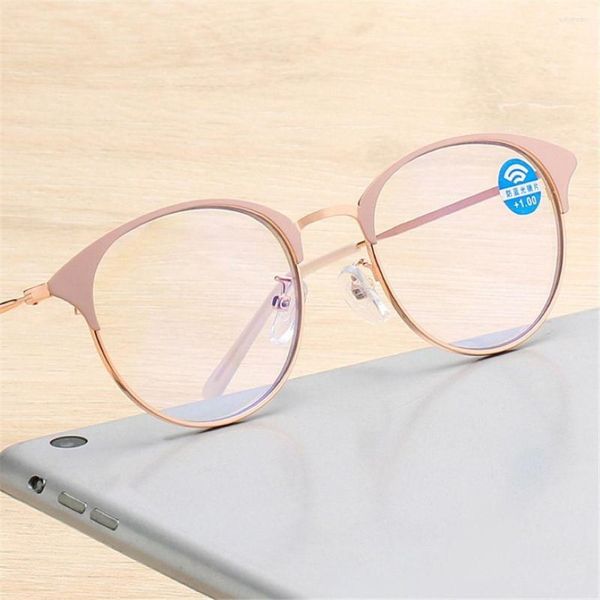 Óculos de sol portátil Metal Frame Reading Glasses Anti-UV Rays Blue Presbyopia EyeGlasses Mulheres Men Far Eyewear Vision Cuidado 1 0- 4 298f