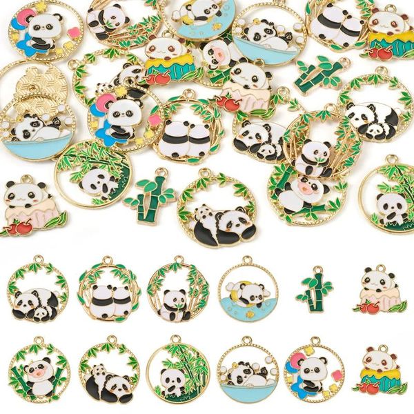 Colares pendentes 24pcs liga esmalte panda pingentes de bambu charme ornamentos de pendura de animais para berreiros de colar de colar de colar de jóias