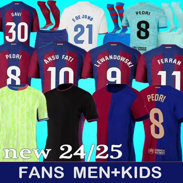 23 24 25 Jersey de futebol de Barcelones Gavi Lewandowski Pedri FC Ferran Camiseta de Futebol Camisa Auba Joao Canccelo Men Gets Sets Uniform Jersey