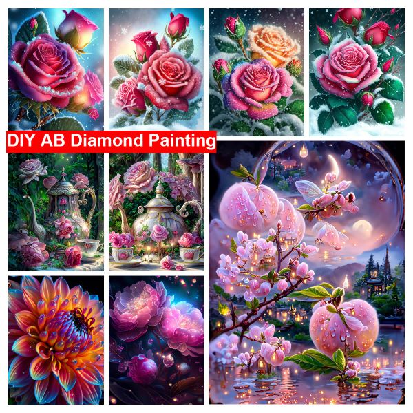 Stitch Fantasy Rose 5D Dipinto diamante fai da te Drill Ab Trapano rotondo/quadrato Mosaico dipinti paesaggistica dipinti artigianato Drawing Home Decor